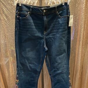 Dark Blue Women's Embroidered Side-Panel Jeans NWT